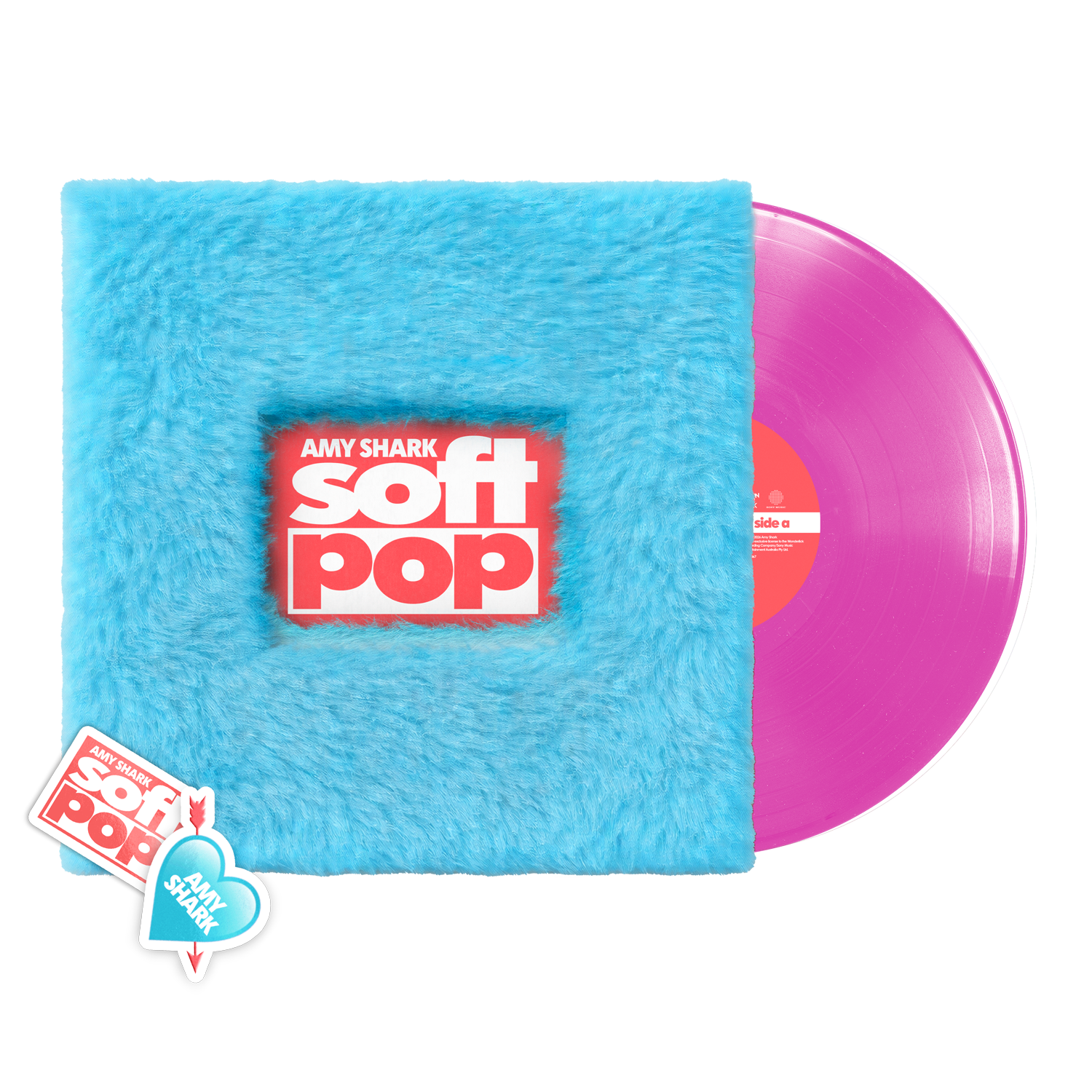 soft pop Hot Pink Plush Covered Vinyl + Sticker Pack